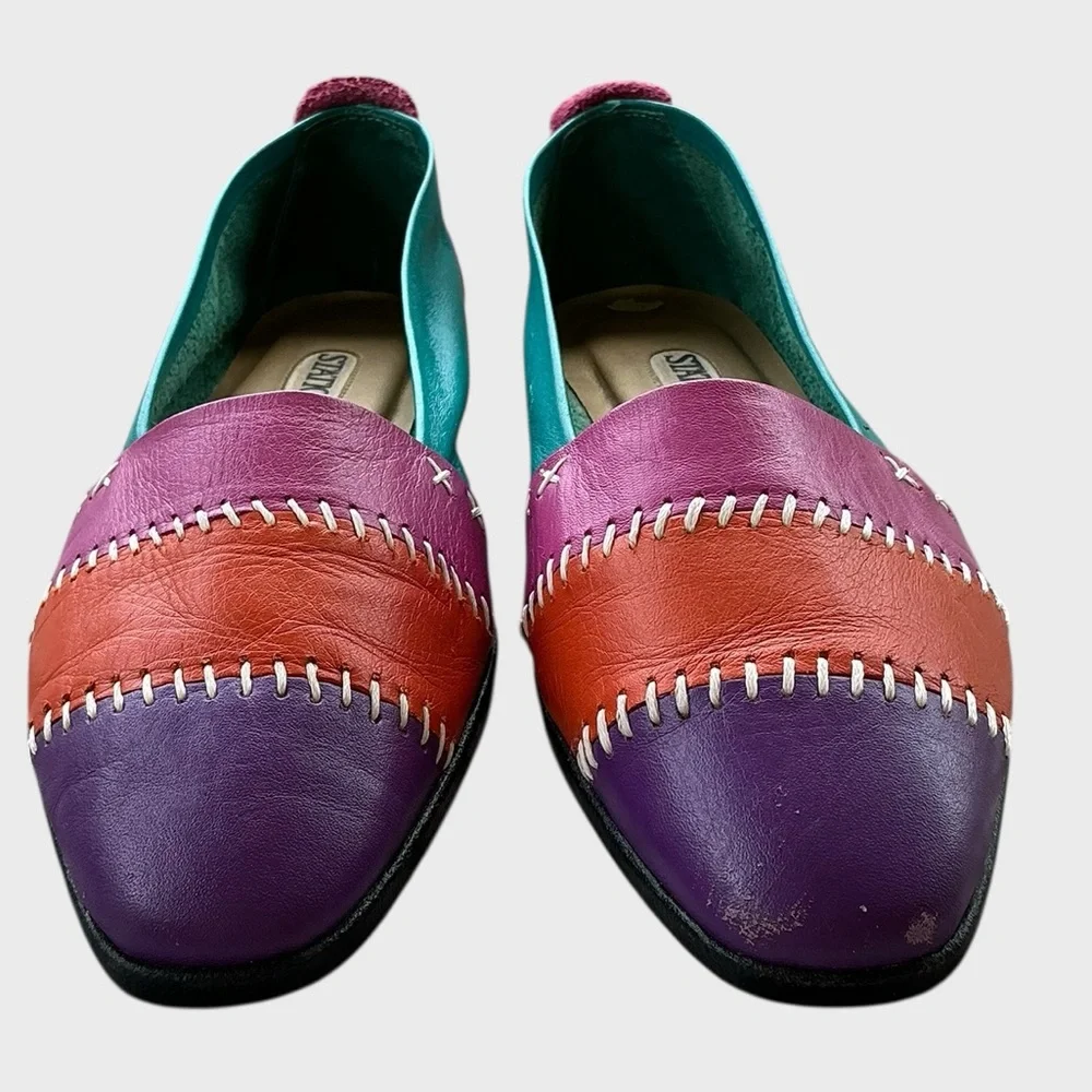 Vintage 90s Colorblock Leather Loafers Size 7.5 Bold Retro Statement
